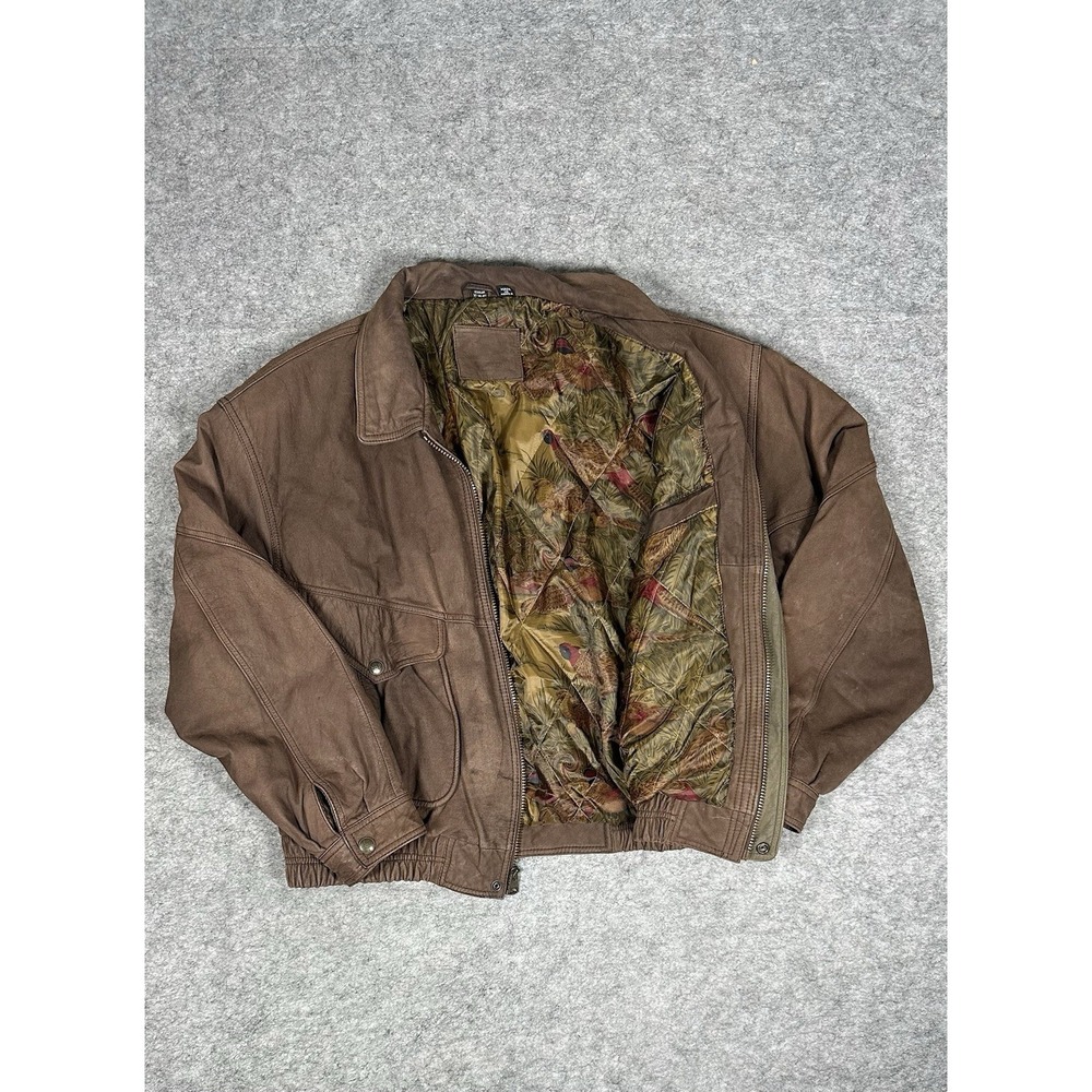 Vintage 90s St. Johns Bay Leather Jacket Brown Bomber Size XL Tropical Lined